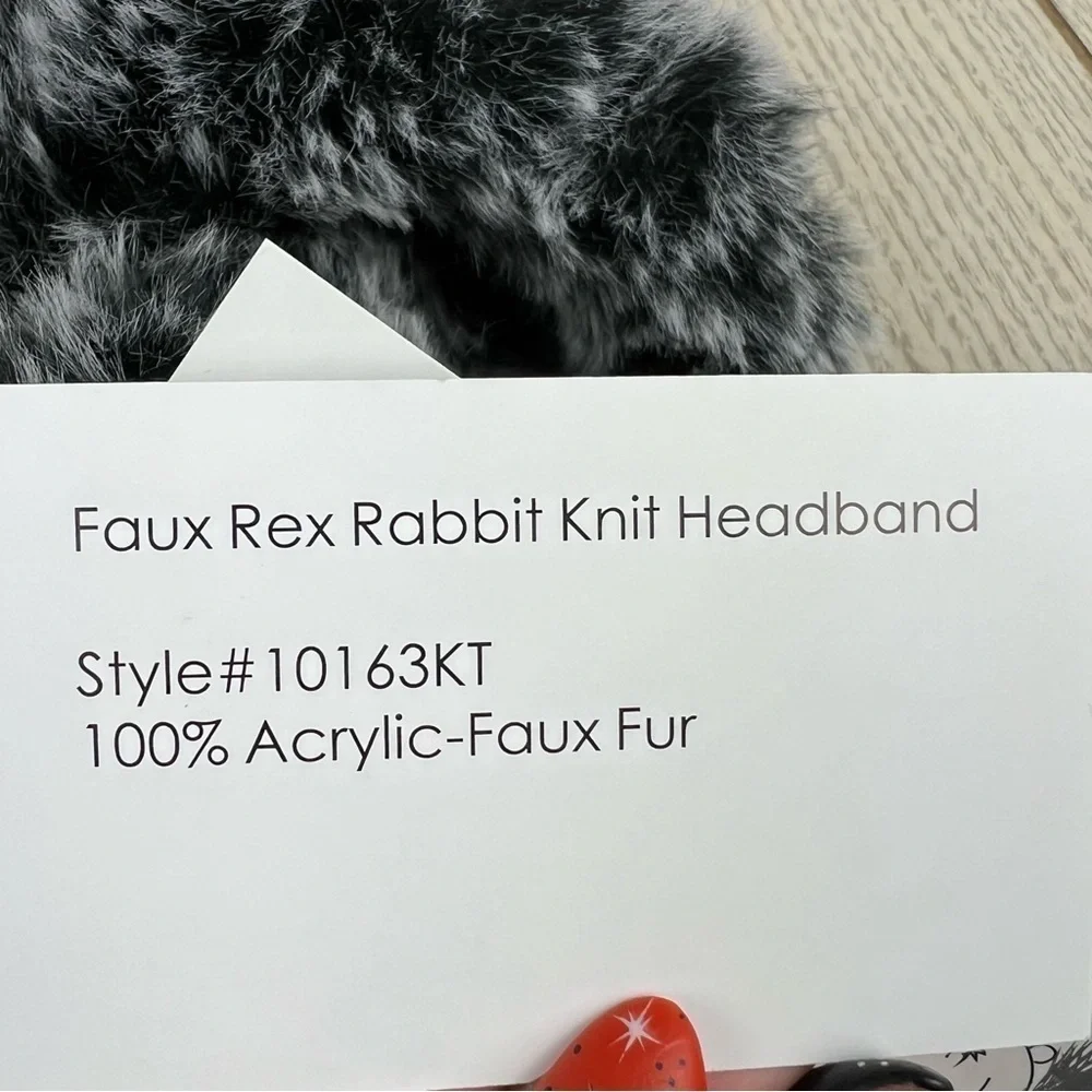 Surell Rex Rabbit Faux Fur Knit Stretch Headband OS Black Frost $65